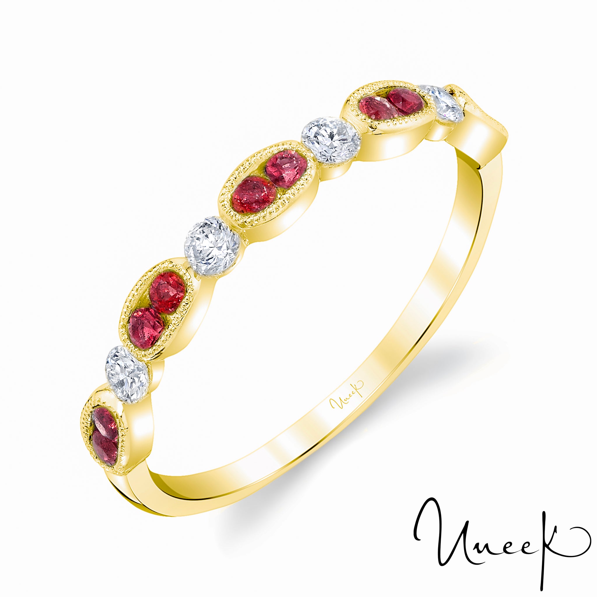 Uneek 14K Ruby & Diamond Half Eternity Band