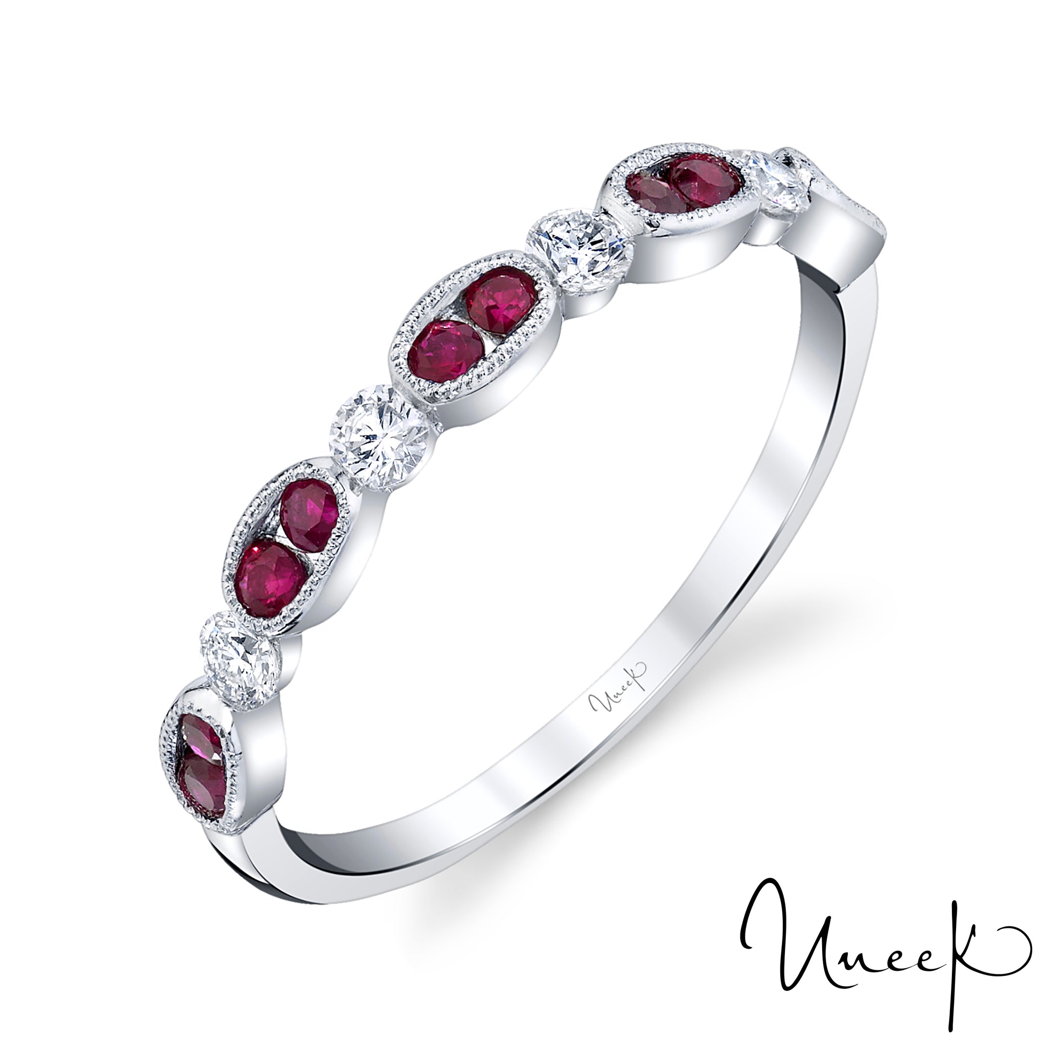 Uneek 14K Ruby & Diamond Half Eternity Band