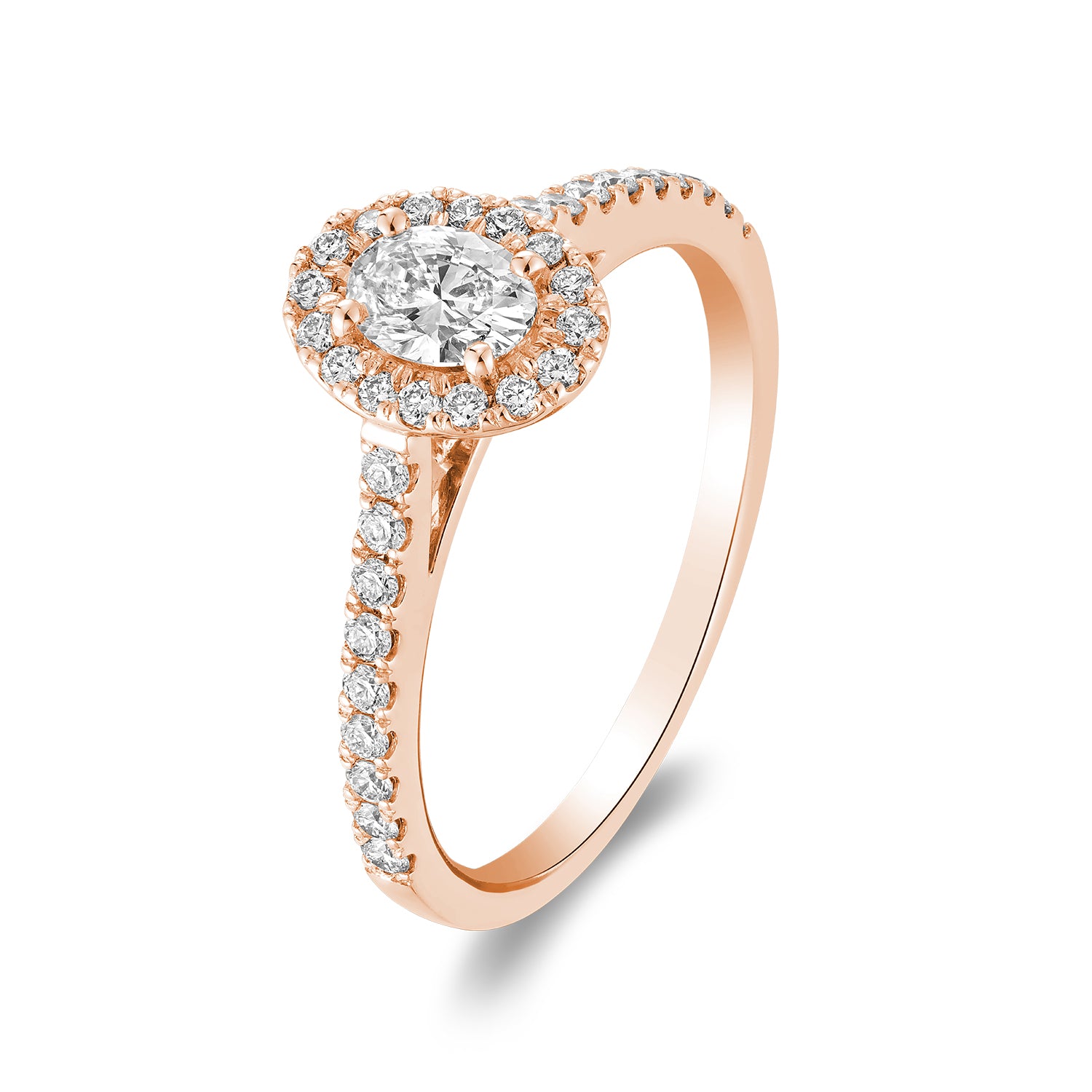 Collection Hemsleys Bague de fiançailles en diamant de forme ovale 14K avec un halo de forme ovale