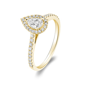 Collection Hemsleys Bague de fiançailles en diamant 14K en forme de poire avec un halo en forme de poire
