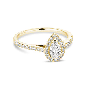 Collection Hemsleys Bague de fiançailles en diamant 14K en forme de poire avec un halo en forme de poire