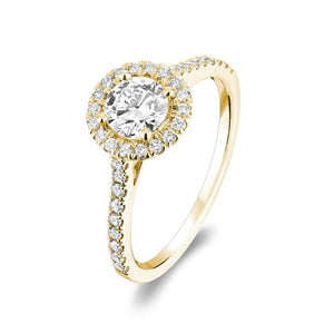 Bague de fiançailles à diamant rond de la collection Hemsleys 14K avec halo rond