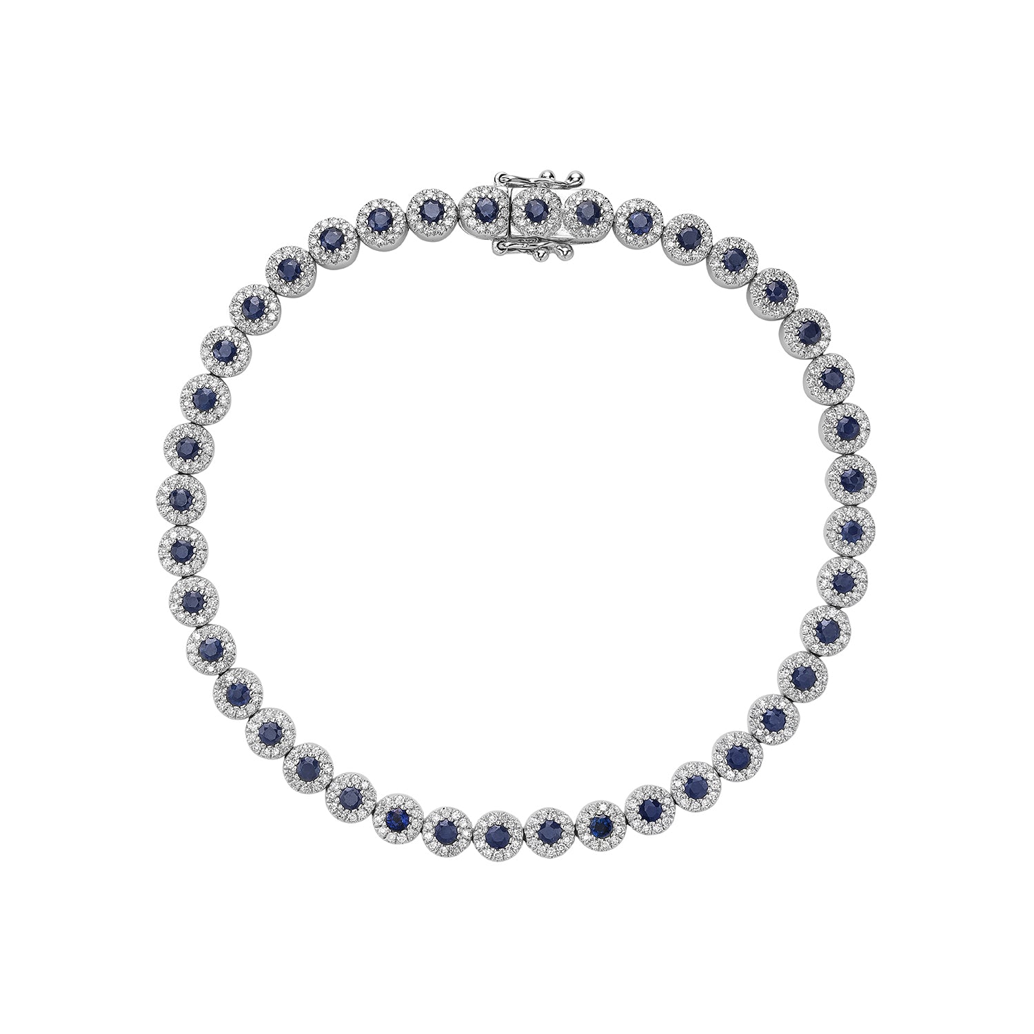 Hemsleys Collection 14KW Ronde Saphir Bleu & Diamant Ronde Halo Bracelet de Tennis