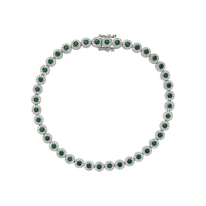 Hemsleys Collection 14KW Round Emerald & Diamond Round Halo Tennis Bracelet