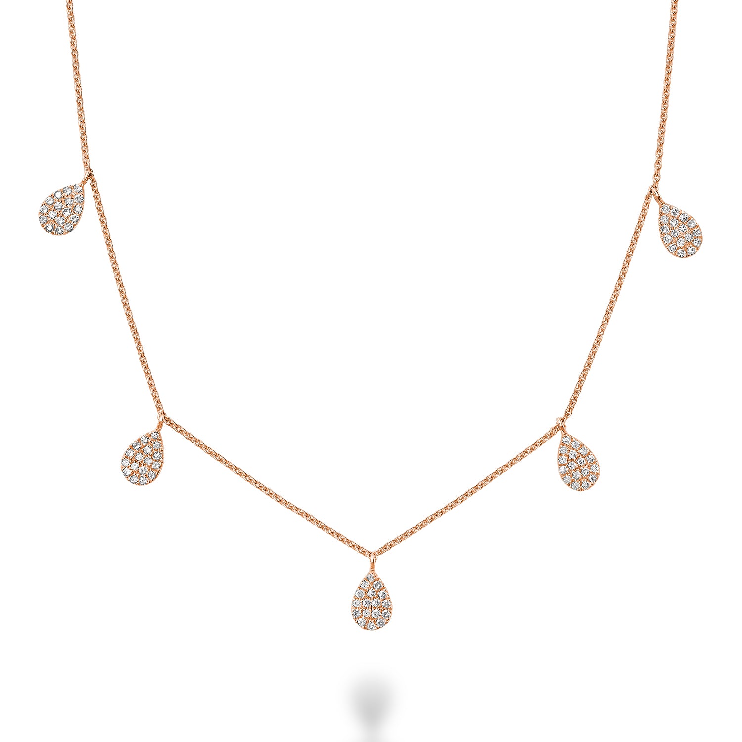 Collection Hemsleys 14K Poire en forme de disque Pavé 5 stations Collier de diamants