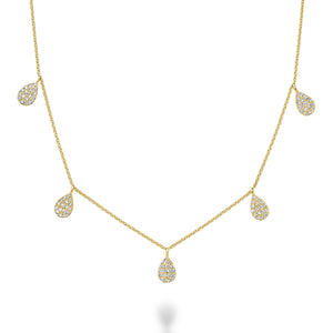 Collection Hemsleys 14K Poire en forme de disque Pavé 5 stations Collier de diamants