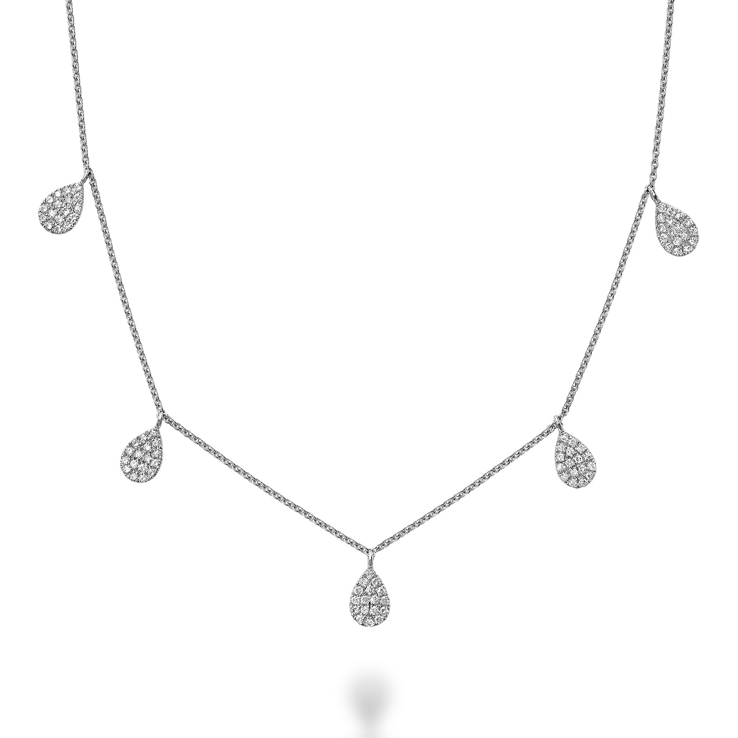 Collection Hemsleys 14K Poire en forme de disque Pavé 5 stations Collier de diamants