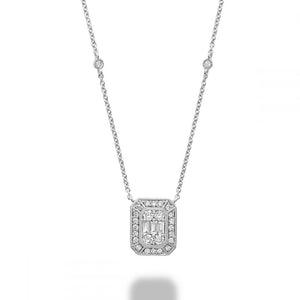 Hemsleys Collection 14K Illusion Set Round & Baguette Diamond Milgrain Pendant