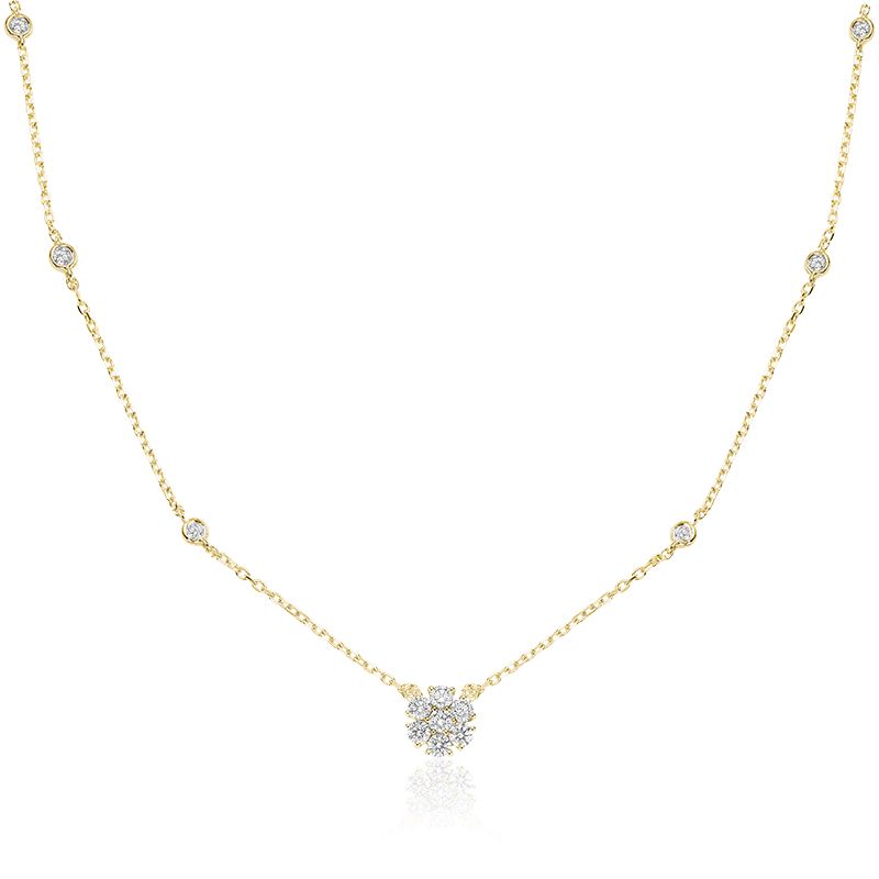 Collier rond en diamant de la collection Hemsleys 14K, serti d'illusions de fleurs