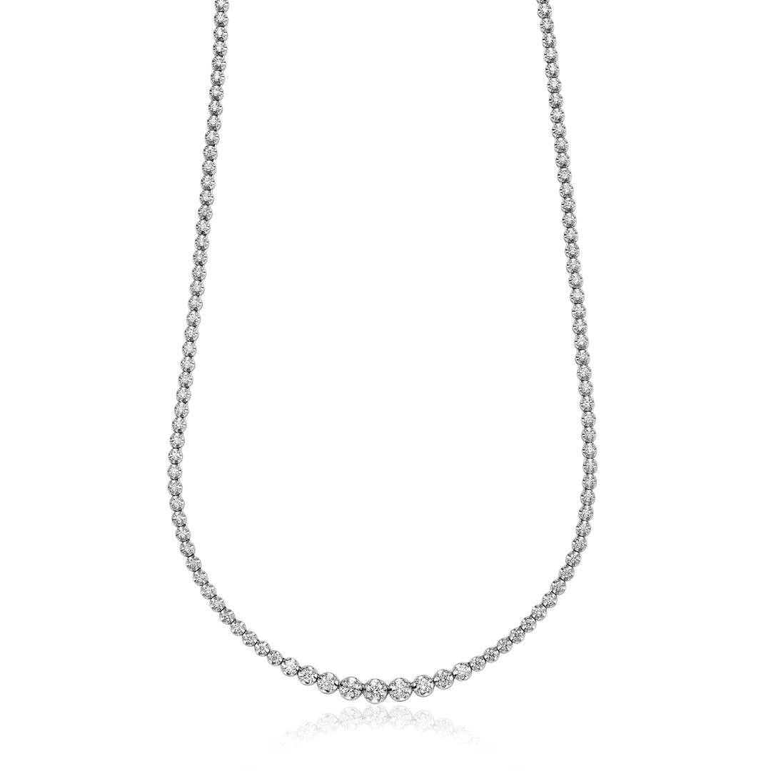 Collier de tennis de la collection Hemsleys avec lunette graduée en diamant rond 14K