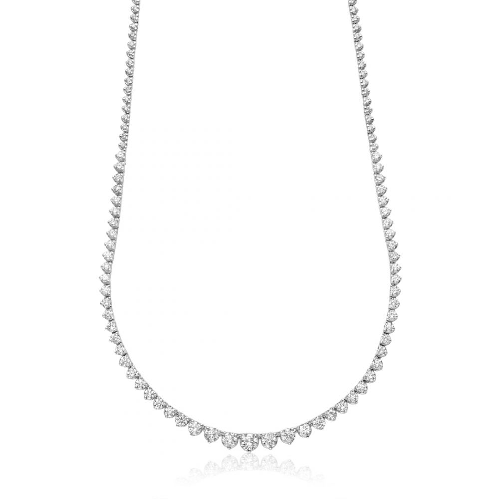 Collier de tennis gradué à 3 dents avec diamant rond de 14 carats de la collection Hemsleys