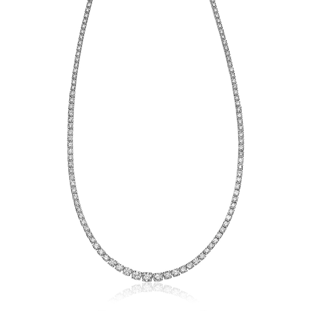 Collier de tennis gradué à 4 dents en diamant rond 14K de la collection Hemsleys