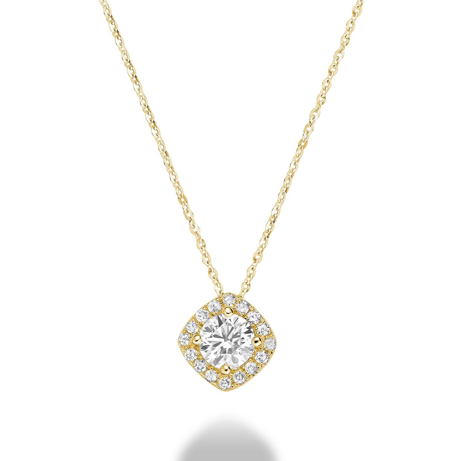 Collection Hemsleys Pendentif 14K avec diamant rond en coussin et halo