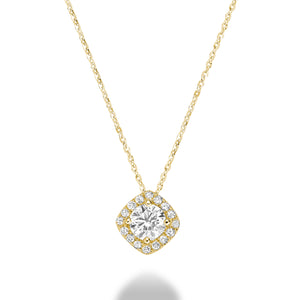 Collection Hemsleys Pendentif 14K avec diamant rond en coussin et halo