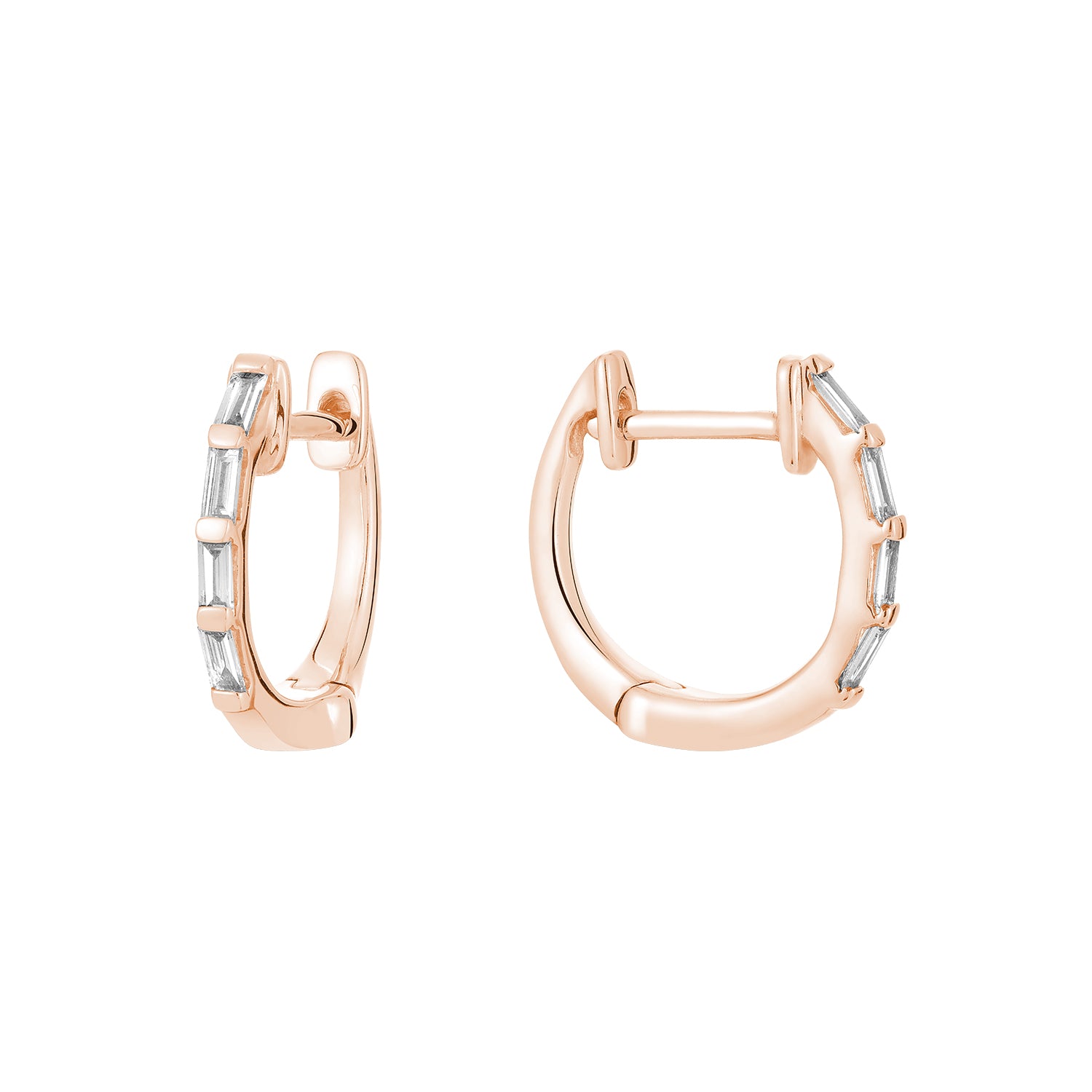 Collection Hemsleys Boucles d'oreilles 14K en diamant de baguette et mini-cercle Huggy