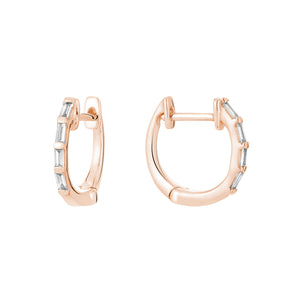 Collection Hemsleys Boucles d'oreilles 14K en diamant de baguette et mini-cercle Huggy