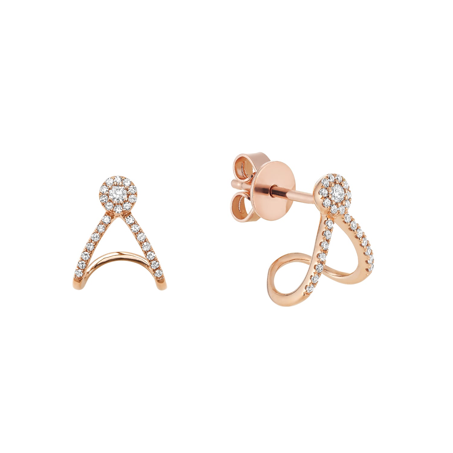 Collection Hemsleys Boucles d'oreilles en diamant 14K à double enroulement avec mini cerceau Huggy