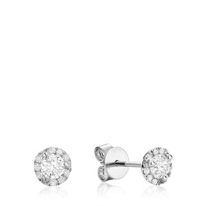 Boucles d'oreilles de la collection Hemsleys avec halo en diamant rond de 14k, serties de martini