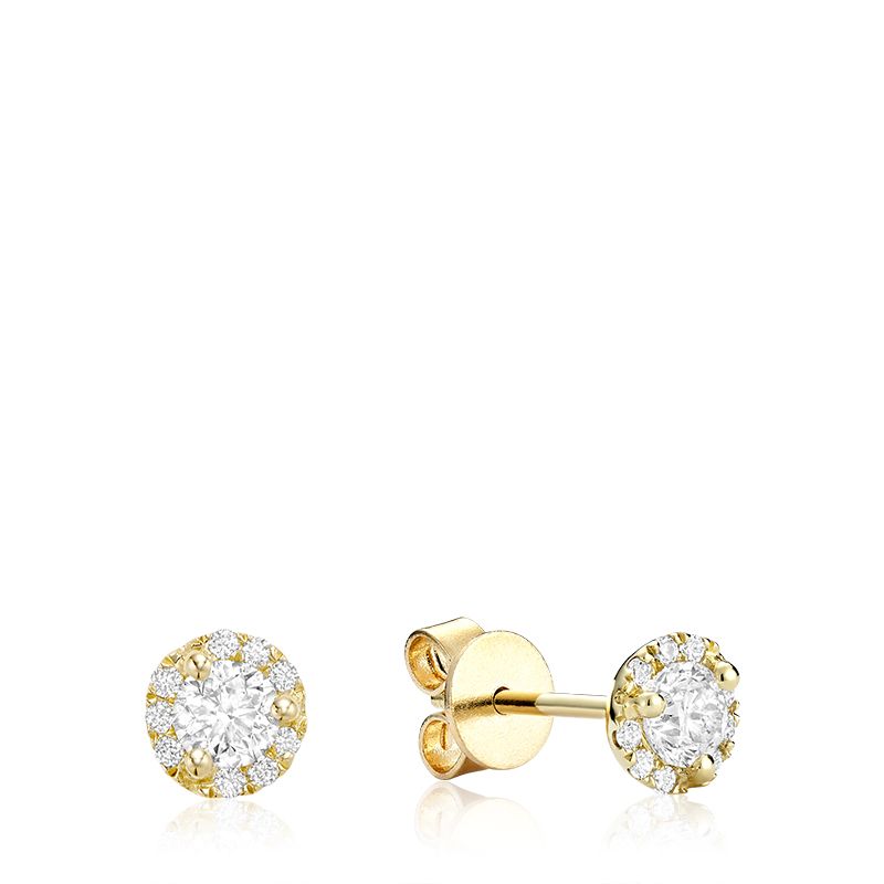 Boucles d'oreilles de la collection Hemsleys avec halo en diamant rond de 14k, serties de martini