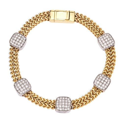 Collection Hemsleys - Bracelet en forme de coussin à cinq stations en diamants 14K et double maillon de chaîne