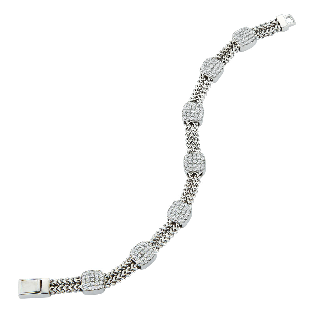 Collection Hemsleys 14K Diamant à sept stations en forme de coussin et bracelet à double maillon de chaîne