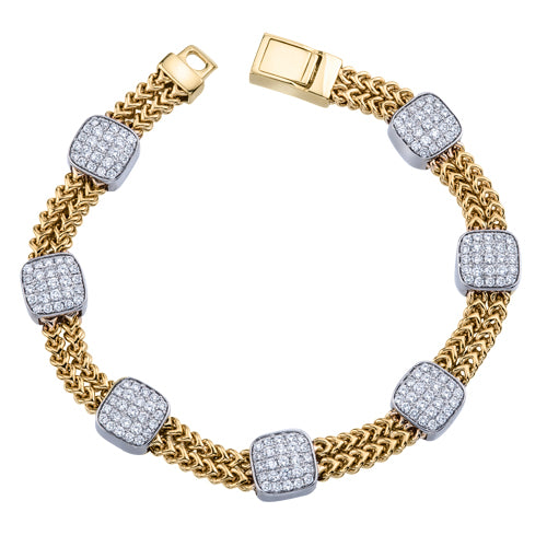 Collection Hemsleys 14K Diamant à sept stations en forme de coussin et bracelet à double maillon de chaîne