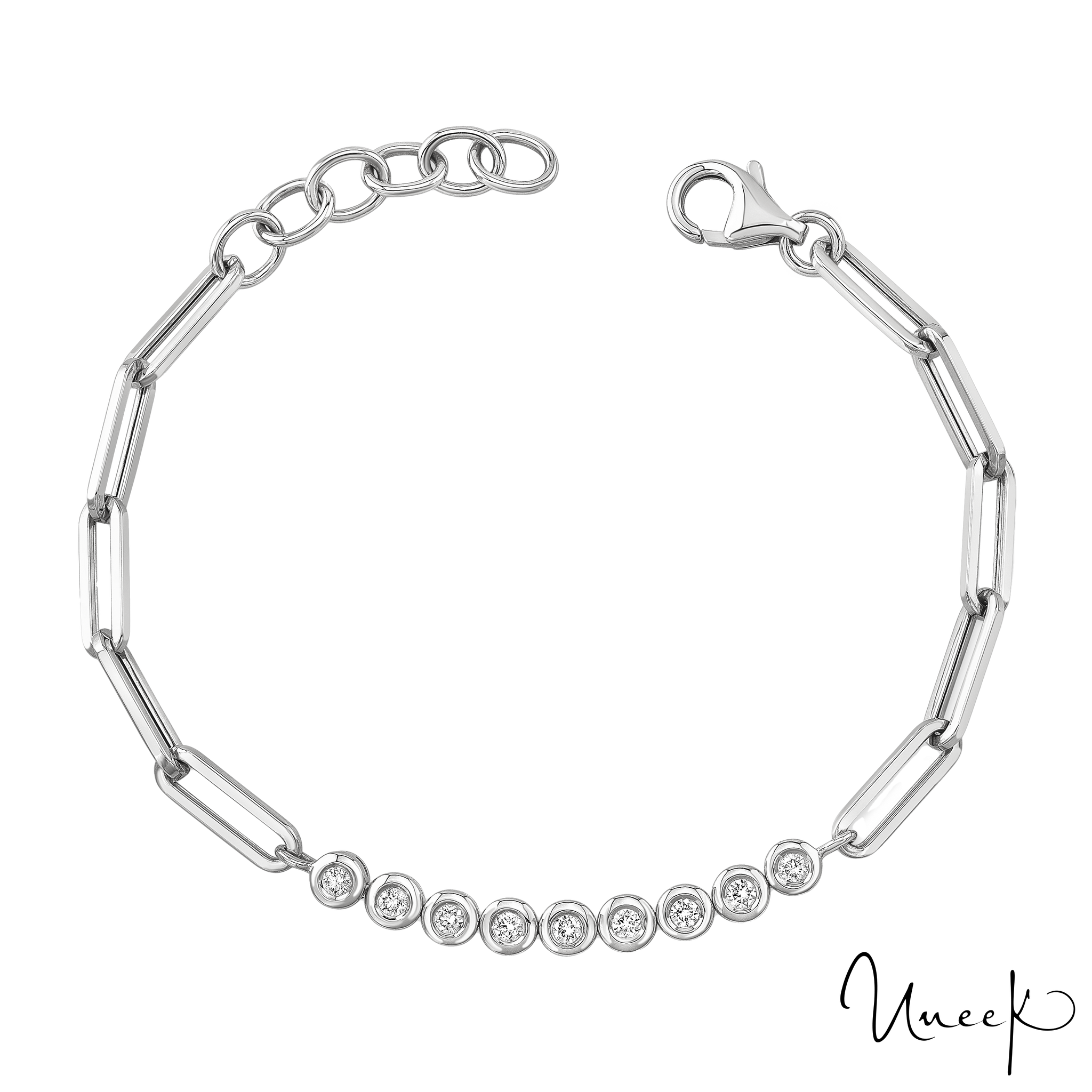 Uneek 18K Legacy Paperclip & Bezel Set Diamond Bracelet