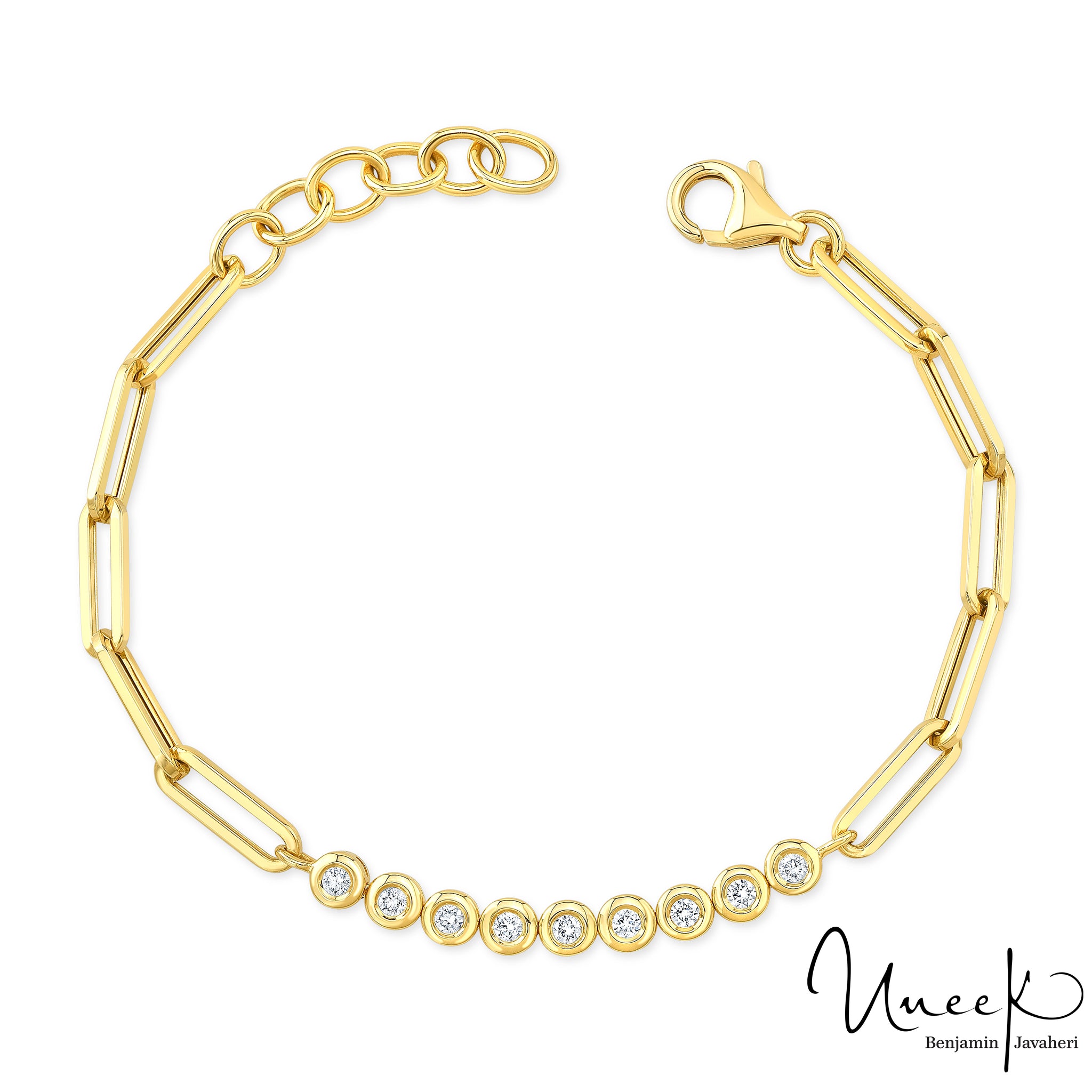 Uneek 18K Legacy Paperclip & Bezel Set Diamond Bracelet