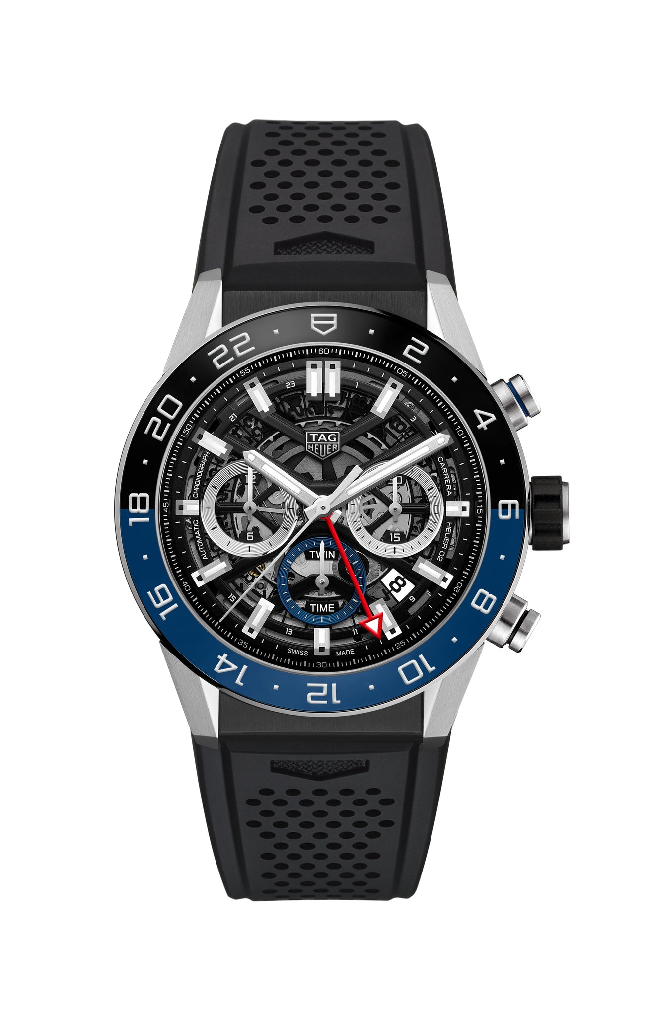 TAG Heuer Carrera Heuer 02 Chronographe automatique GMT (cadran noir / 45mm / caoutchouc)