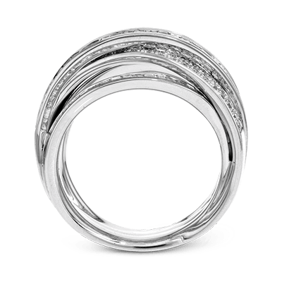 Bague Simon G en or blanc 18 carats avec baguette haute-langue et diamant de fantaisie rond