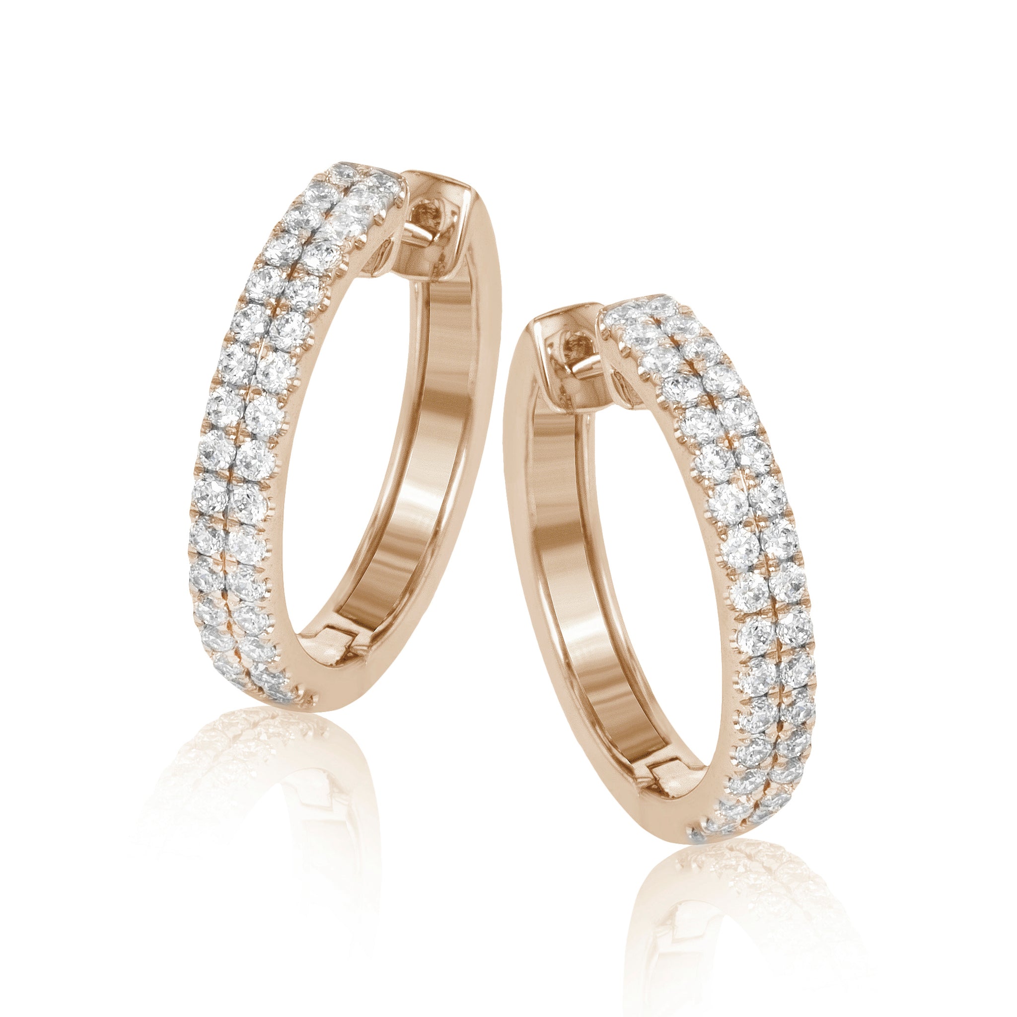 Simon G 18K - Large double rangée de diamants - Boucles d'oreilles cerceau