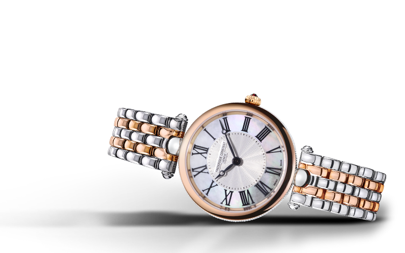 Frédérique Constant Classics Quartz rond Art Déco (cadran MOP blanc / 30mm / Rose bicolore)