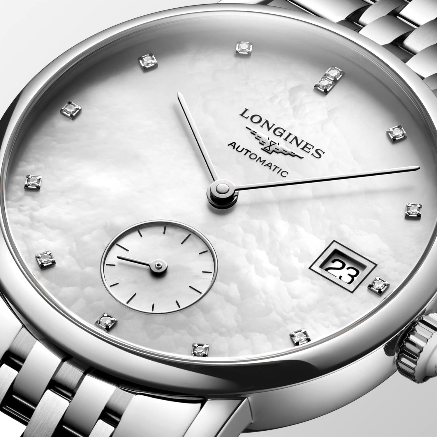 Longines Elegant Automatic (Cadran blanc MOP / 34mm / Index diamant)