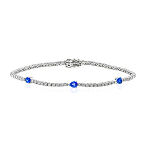 Simon G - Bracelet de tennis en or blanc 18 carats avec diamants et saphirs bleus en forme de poire