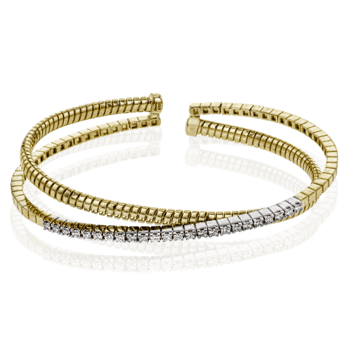 Bracelet Simon G en or jaune bicolore 18K à deux rangs de diamants et d'or