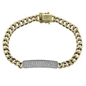 Bracelet d'identification Simon G en or jaune bicolore 18 carats à maillons cubains pavés de diamants