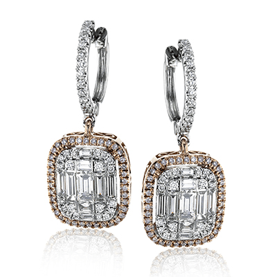 Simon G 18K Petite parure d'illusion Baguette et boucles d'oreilles rondes en forme de goutte de diamant