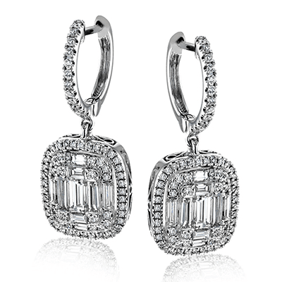 Simon G 18K Petite parure d'illusion Baguette et boucles d'oreilles rondes en forme de goutte de diamant