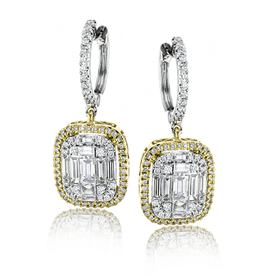 Simon G 18K Petite parure d'illusion Baguette et boucles d'oreilles rondes en forme de goutte de diamant