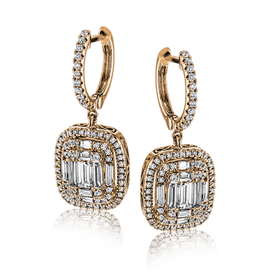 Simon G 18K Petite parure d'illusion Baguette et boucles d'oreilles rondes en forme de goutte de diamant