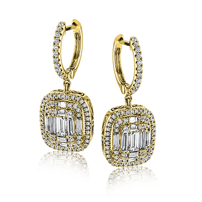 Simon G 18K Petite parure d'illusion Baguette et boucles d'oreilles rondes en forme de goutte de diamant