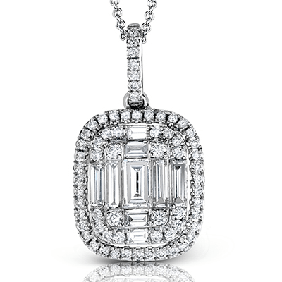 Simon G 18K Petite parure d'illusion Baguette et pendentif rond en diamant