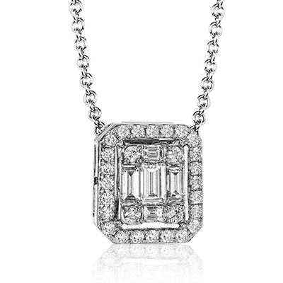 Simon G Parure d'illusion en or blanc 18 carats Baguette et collier de diamants ronds