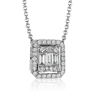 Simon G Parure d'illusion en or blanc 18 carats Baguette et collier de diamants ronds