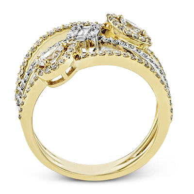 Simon G 18K Diamant à trois rangées d'anneaux géométriques mixtes