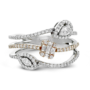 Simon G 18K Diamant à trois rangées d'anneaux géométriques mixtes