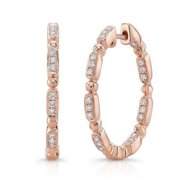 Uneek 18K Diamond Station & Bead Inside Out Small Hoop Earrings