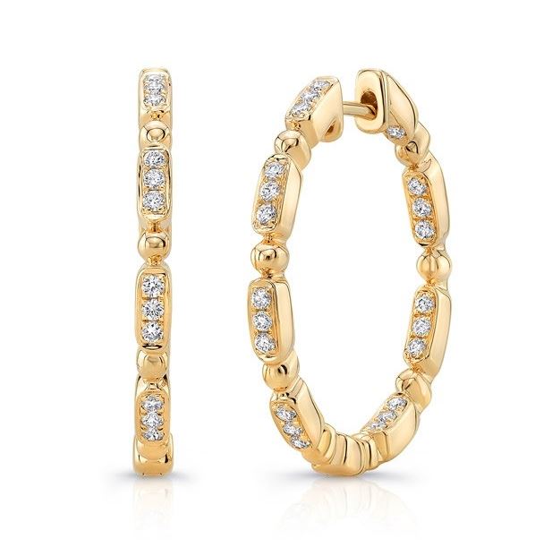 Uneek 18K Diamond Station & Bead Inside Out Small Hoop Earrings