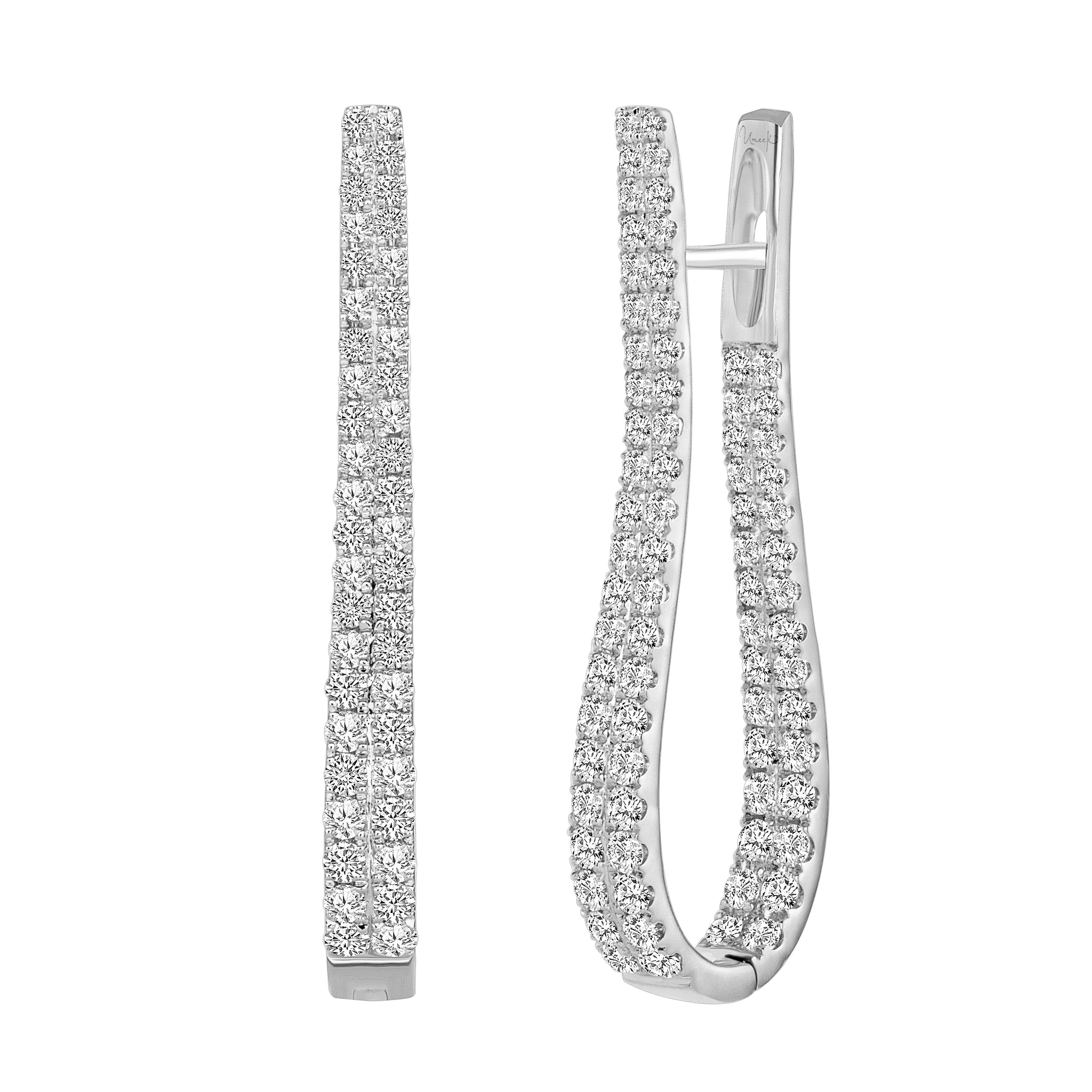 Boucles d'oreilles en diamant 14K à double rangée de pavé