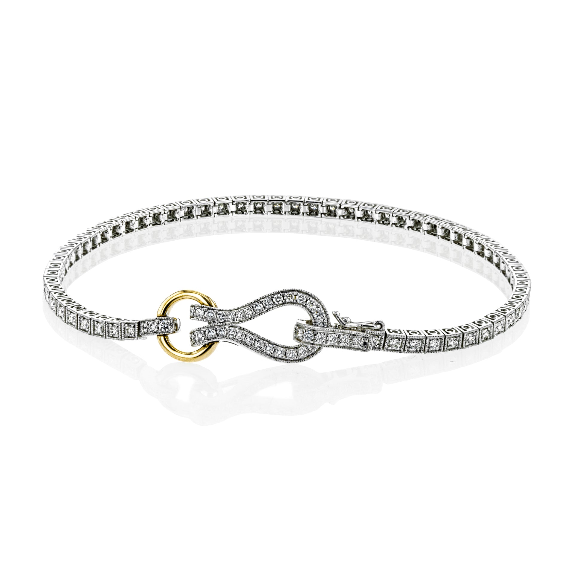 Bracelet de tennis Simon G 18K en diamant avec fer à cheval et boucle